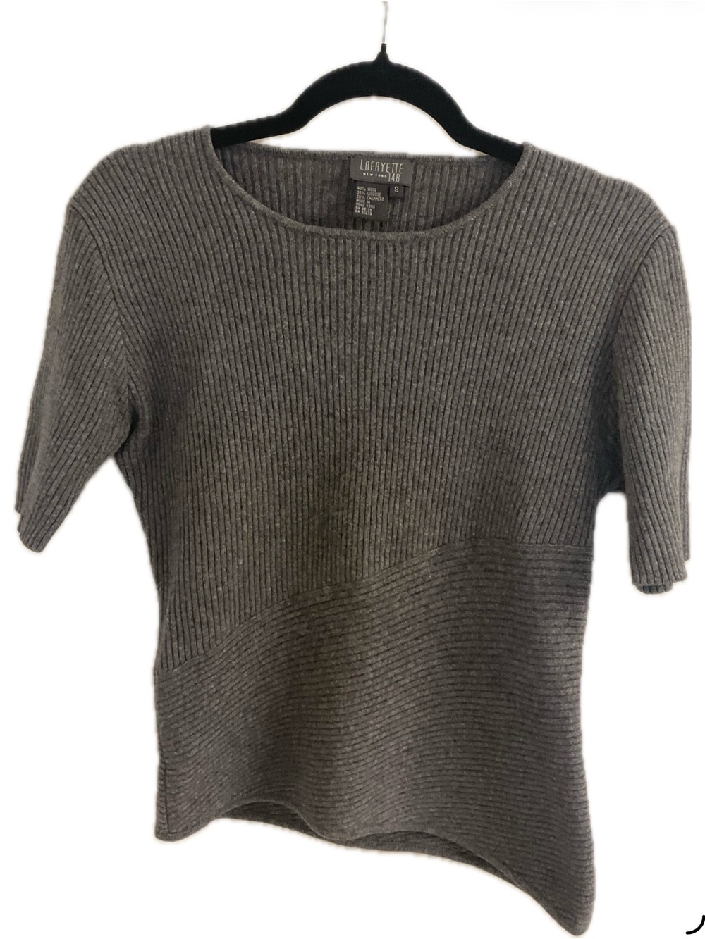 *Lafayette 148 New York * Cashmere & Wool Asymmetrical Hem Ribbed Sweater .